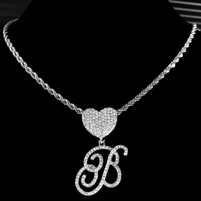 Cursive Letter Pendant Rope Chain - Silver