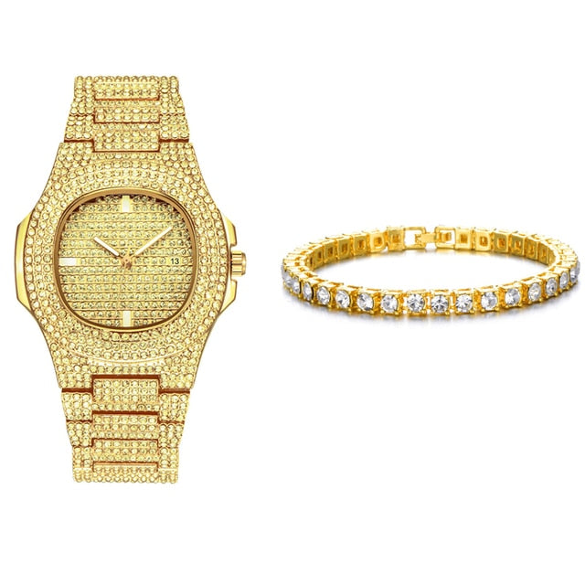 Tennis Bracelet and Watch - Gold