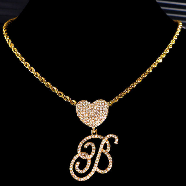 Cursive Letter Pendant Rope Chain - Gold