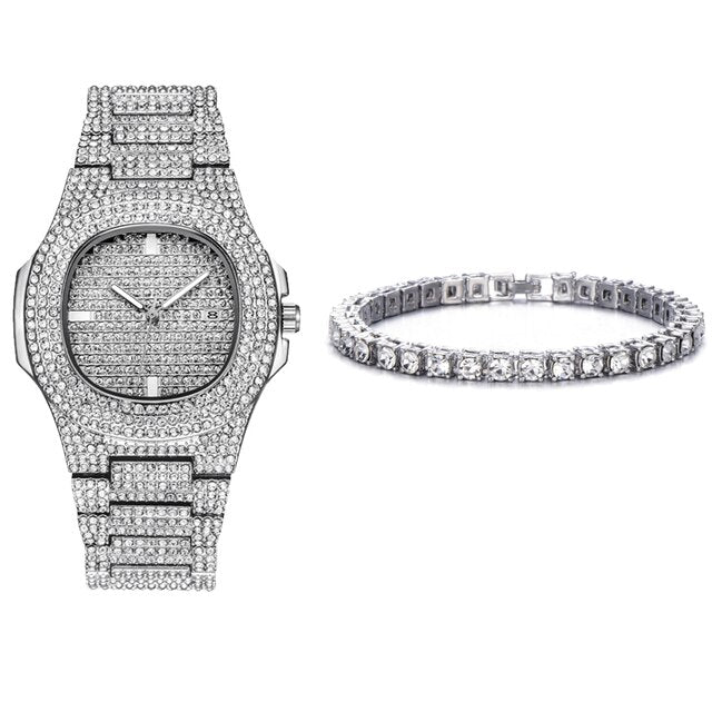 Tennis Bracelet and Watch Set - Silver