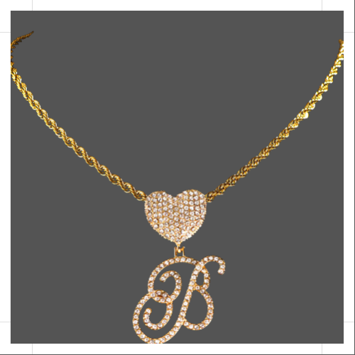 Cursive Letter Pendant Rope Chain - Gold