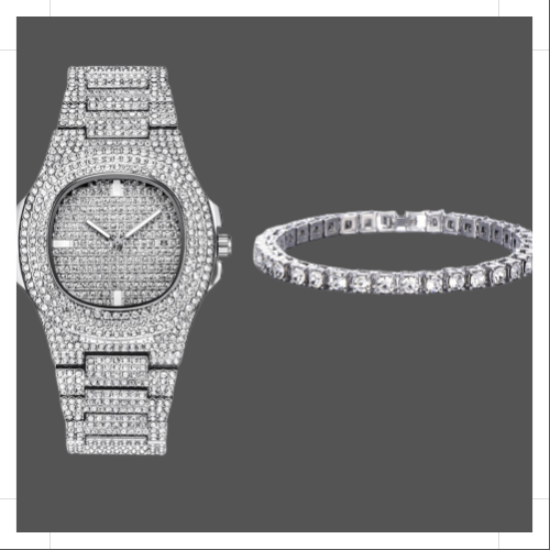 Tennis Bracelet and Watch Set - Silver