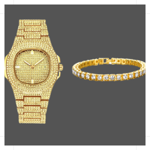 Tennis Bracelet and Watch - Gold